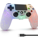 ISHAKO Controller for PS4, Wireless Game Controller for PlayStation 4/Pro/Slim/PC Windows, with 1000mAh Battery, 4-modes RGB LightingDouble Vibration, 6-Axis Motion Control (White)