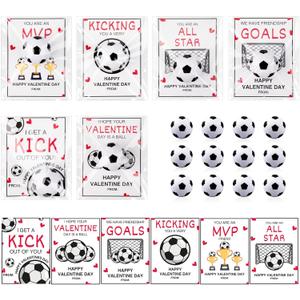 24 Pcs Valentine's Day Sports Party Favors Valentine's Day Cards with Football Mini Squeeze Foam Soccer Valentine Greeting Cards for Sports Party Favors Classroom Exchange Prize