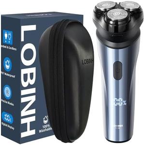 LOBINH Electric Shaver for Men, 100% Washable Rotary Shaver with Storage Box, Rechargeable Razor Wet & Dry Shaving with Pop-up Trimmer
