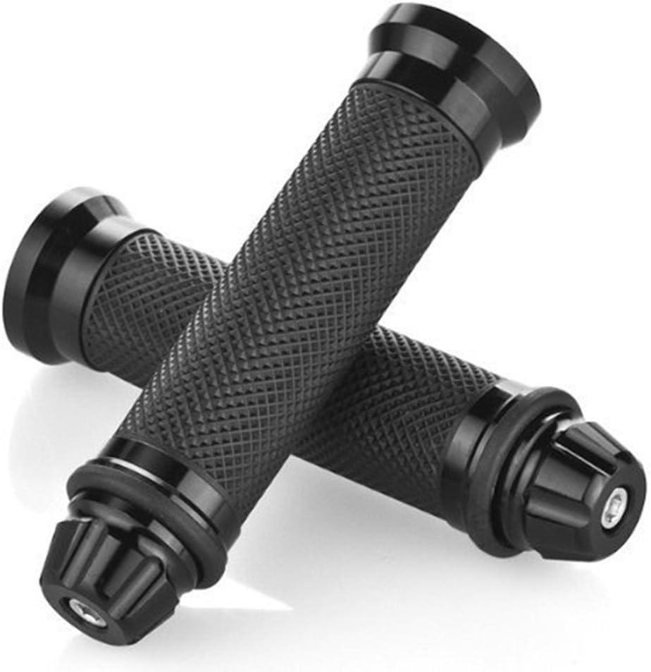 Motorcycle Handlebar Grips with Bar End Cap, Racing CNC Aluminum Soft Rubber Universal for 7/8"(22mm) Handle Bar (Black)