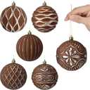 Soulchen 6 Pcs Brown Christmas Ball Ornament 4" Large Vintage Textured Rustic Neutral Mercury Antique Farmhouse Christmas Tree Decor Shatterproof Xmas Hanging Ornaments for Xmas Tree Decor