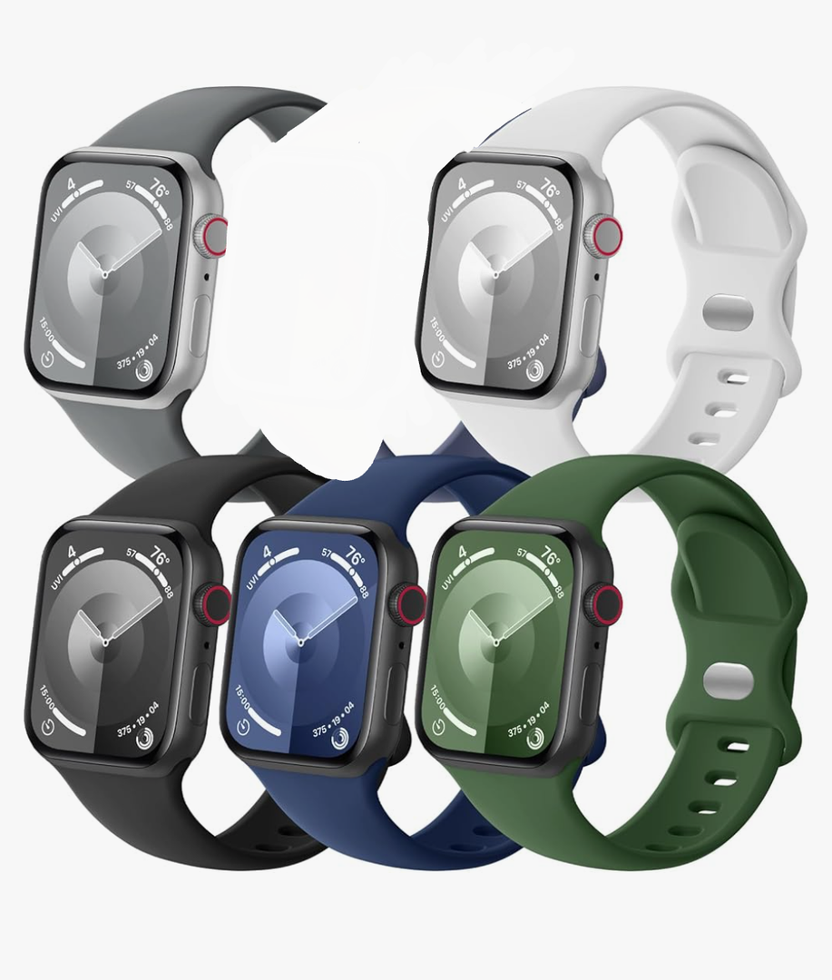 5 Pack Sport Band Compatible with Apple Watch Band 46mm 44mm 45mm 40mm 42mm 38mm 41mm 49mm Men Women, Soft Silicone Waterproof Strap for iWatch Band Series 11 10 9 8 7 6 5 4 3 2 1 SE Ultra