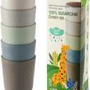 SUGARCANE Kids Cup 10 oz - 5 Pack, USDA & LFGB Certified Toddler Cup - BPA Free - Dishwasher Safe, Reusable, Unbreakable - Gray Blue