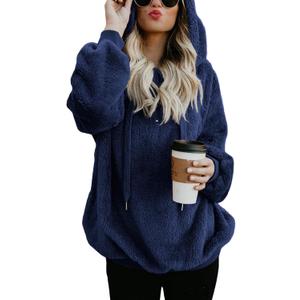 American Trends Womens Athletic Fuzzy Hoodies Sherpa Pullover Hoodie for Women Zip Oversized Plush Hoodie with Pockets (Small, Navy)