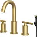 TRUSTMI Brushed Gold Bathroom Faucet 3 Hole Widespread 2-Handle 8 Inch Brass Bathroom Sink Faucet with Overflow Pop Up Drain and cUPC Waterlines