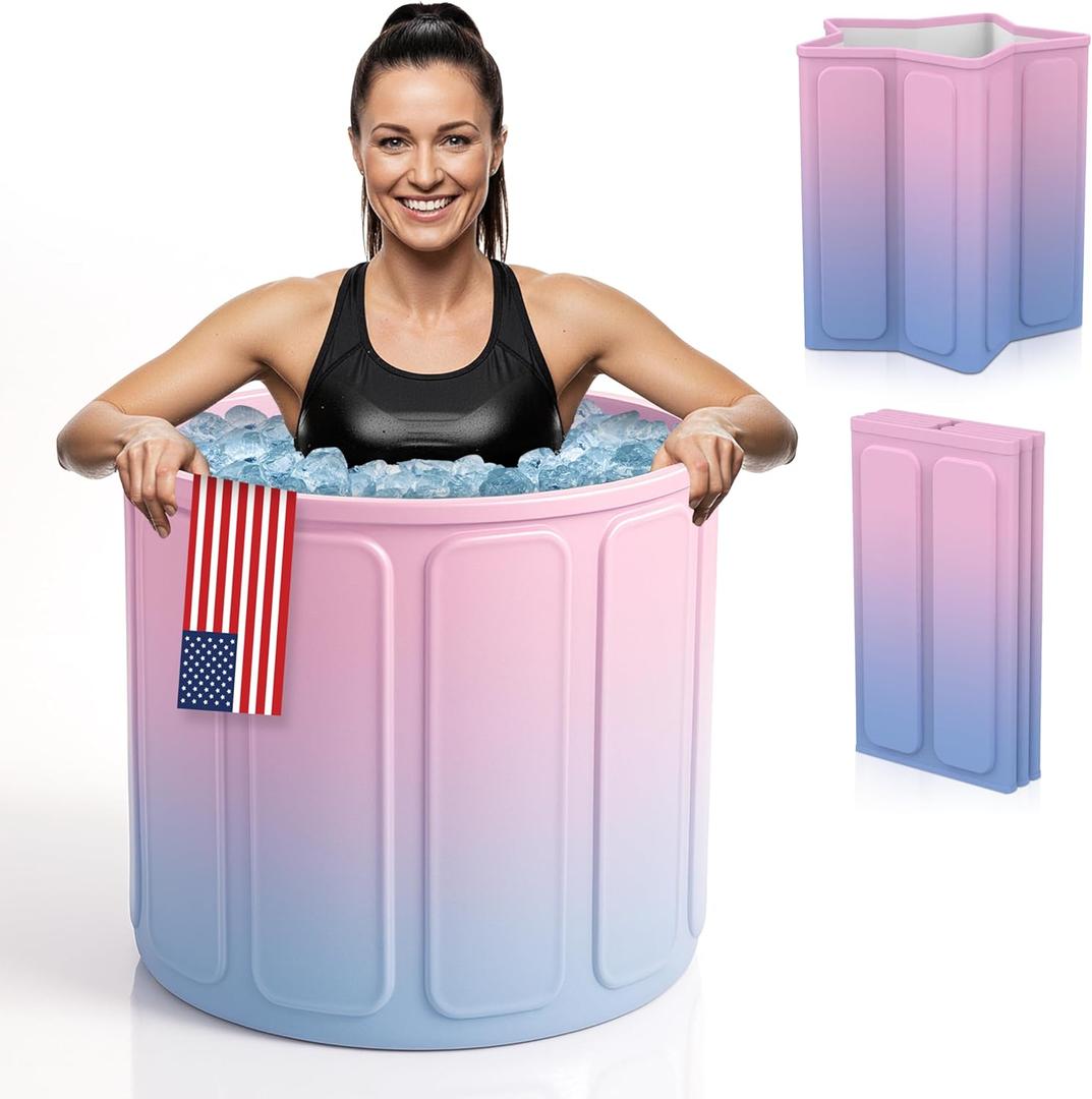 Foldable Portable Bathtub for Adults  2-in-1 Hot & Cold Plunge, 60-Gal Capacity Collapsible Bath Tub, Space-saving Design, Multi layer Insulated Ice Bath Tub for Recovery (Pink)