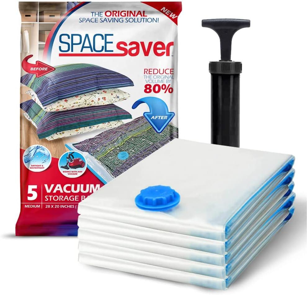 5 Pack Medium Vacuum Storage Bags for Comforters, Blankets & Clothes  Vacuum Sealed Compression Bags with Hand Pump  Space Saver Storage Bags for Bedding, Moving, Travel & Organization