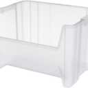 Akro-Mils 13017 Stak-N-Store Stackable Storage Bins, Heavy Duty Garage Storage Containers, Open Front Plastic Organizer for Tools, Shelves, Closet Organizer, 15" x 20" x 12-1/2", Clear, 3-Pack