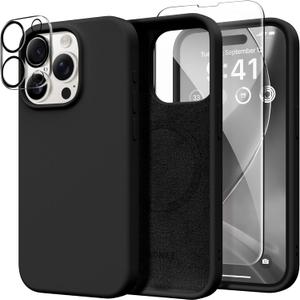 GONEZ for iPhone 15 Pro Max Case Silicone, Compatible with Magsafe, Camera Protector + Screen Protector, Soft Anti-Scratch Microfiber Lining, Liquid Silicone Shockproof Phone Cover, Black