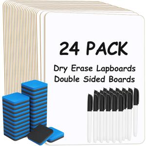 MaxGear Small White Board 24 Pack Dry Erase Boards, 9''x 12'' Mini Whiteboard Double Sided Portable Whiteboards for Students and Teachers School Supplies Lapboards Including 24 Markers and 24 Erasers