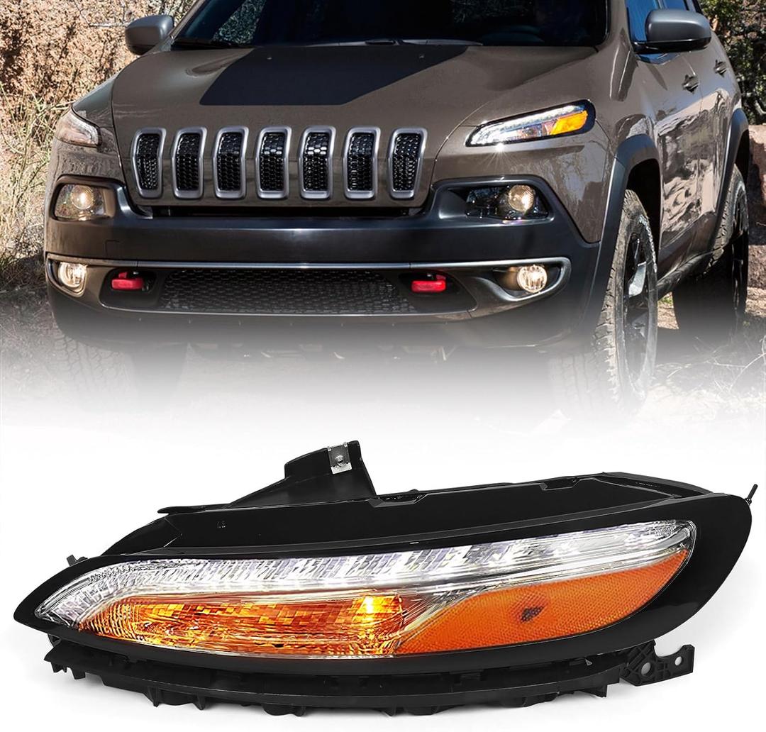 Huray DRL Headlight for Jeep Cherokee 2014-2018 [Day Time Running Light] [Turn Signal Light] [Side Mark Light] OE Replacement (Driver Side (Left))