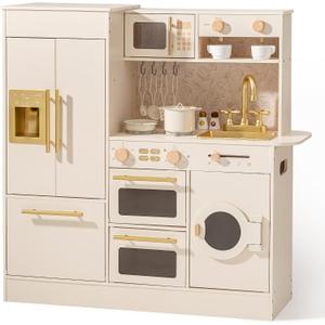 ROBOTIME Wooden Play Kitchen with Refrigerator Dishwasher Age3+ 32in × 20in, 32 x 11.6 x 35 inches