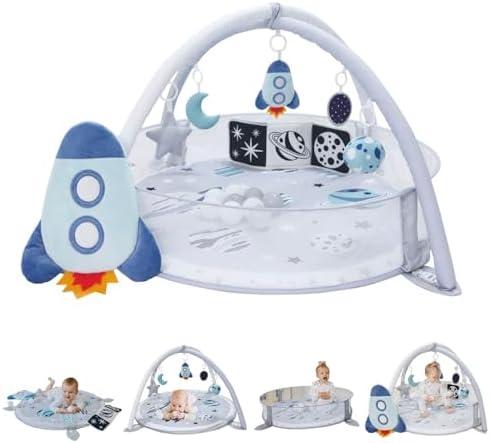 Aila+Aiden 6-in-1 XL Play Mat & Play Gym, Baby Gym, Baby Activity Gym, Sensory Exploration and Motor Skill Development Toys (Space Gray)