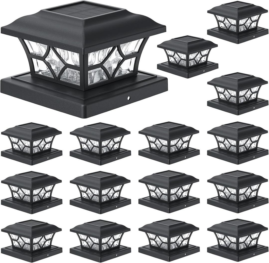 APONUO 4x4 Solar Post Cap Lights 16 Pack - 6x6 Post Cap Solar Light, 2-Mode, IP64 Waterproof, Post Lights Solar Powered for 4x4 5x5 6x6 Wood/Vinyl Posts, Black