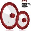 Universal Lid for Pots Pans and Skillets, 2 Pack Pan Cover fit 7", 8" 9" & 10", 11", 12" Diameter Cookware, Silicone Replacement Pan Lid Pot Lids for Frying Pans, Cast Iron,Tempered Glass Lid (Red)