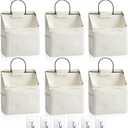 Chumia 6 Pack Wall Hanging Storage Basket Bathroom Closet Hanging Storage Bag Over The Door Organizer Basket Bedroom Wall Organizer Waterproof Linen Cotton Box Containers and 10 Hooks(White)