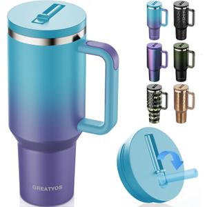 40 oz Tumbler with Handle and Flip Straw Lid - Upgraded Insulated Traveler Tumblers with Lids Straws Vacuum Leak Proof Stainless Steel 40oz Cup Mug Gifts for Men Women Him Her, (40 oz, Ocean Dream)