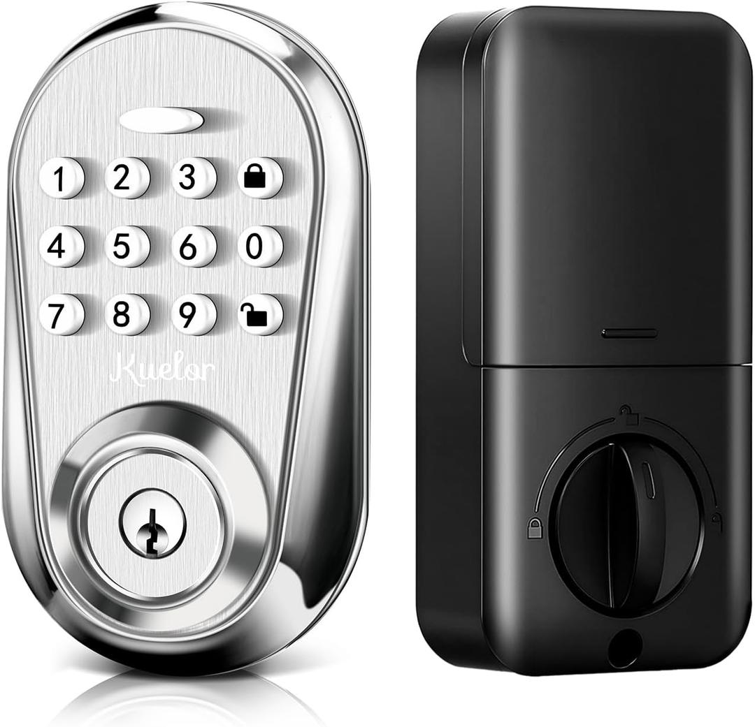 Keyless Entry Door Lock, Keypad Smart Deadbolt for Front Door, Electronic Keypad Code with Auto Lock, One-Time Code, Anti-Peeping Password, Easy Installation, Silver