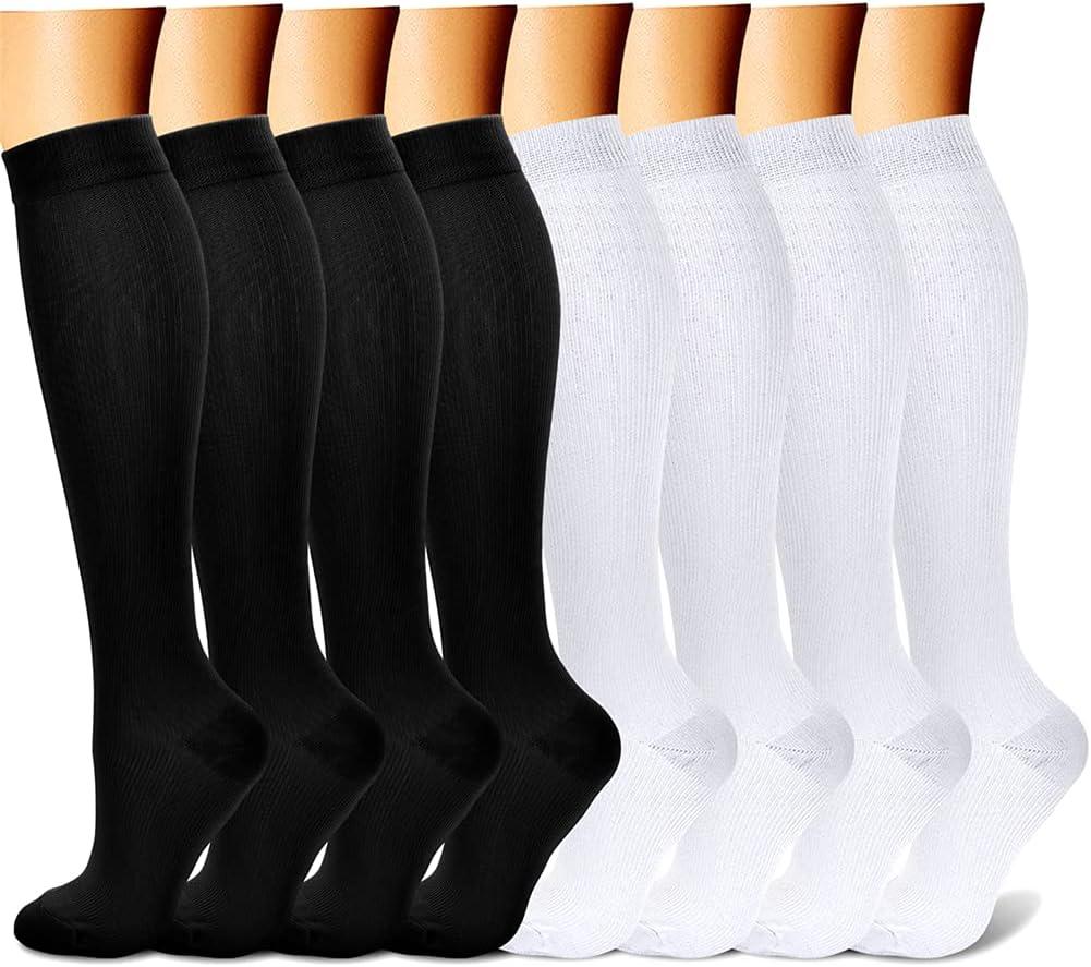 CHARMKING Compression Socks for Women & Men Circulation (8 Pairs) 15-20 mmHg is Best Support for Athletic Running,Cycling (Small-Medium, 06 Black/Black/Black/White/White)