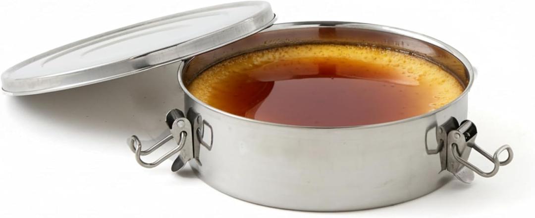 IMUSA 8.3in Stainless Steel Flan Mold with Lid, Round Baking Pan for Flan, Cheesecake, and Desserts, Silver