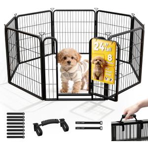 Dog Playpen for Indoor,Outdoor,Yard,RV Camping,24 in 8 Panels Dog Play Pen | Heavy Duty Metal Dog Gate,Anti-Rust Coating Dog Fence Exercise Pen for Puppy and Small Dogs