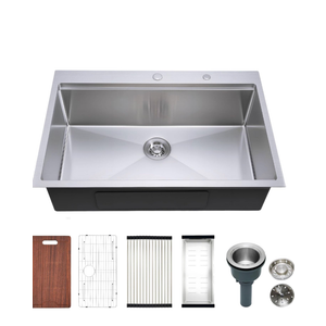 33in Topmount Kitchen Sink 33x22 inch Single Bowl 16 Gauge Drop in Workstation with Accessories Stainless Steel Nano-Silver