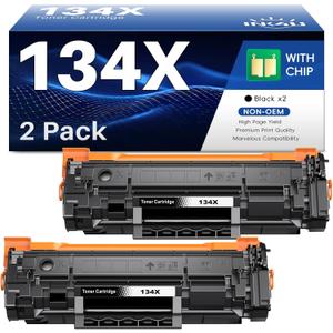 INK4U 134X Black Toner Cartridge (with Chip) Compatible Replacement for HP 134X Toner W1340X 134A W1340A Toner Cartridges to Use with LaserJet M209dw MFP M234sdw M234dw M234sdn Printer (2-Pack)