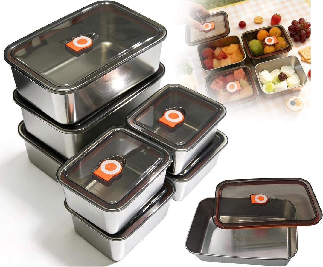 7 Pack 304 Stainless Steel Food Containers with Leakproof Lids, Reusable Metal Storage Containers, Oven/Dishwasher/Freezer Safe