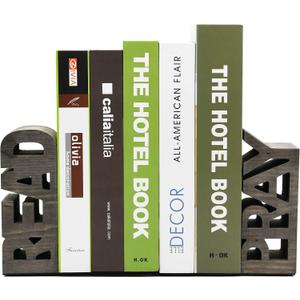 OwlGift Rustic Gray Wood Read & Pray Block Word Bookends, Unique Appearance Design, Home Office Decorative Book Stand, 1 Pair