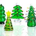 HDCRYSTALGIFTS Set 4 Blown Glass Christmas Tree Figurine Collectible 2.5'' Art Glass Statue Holiday Decoration Sculpture Festival Gifts Home Arts