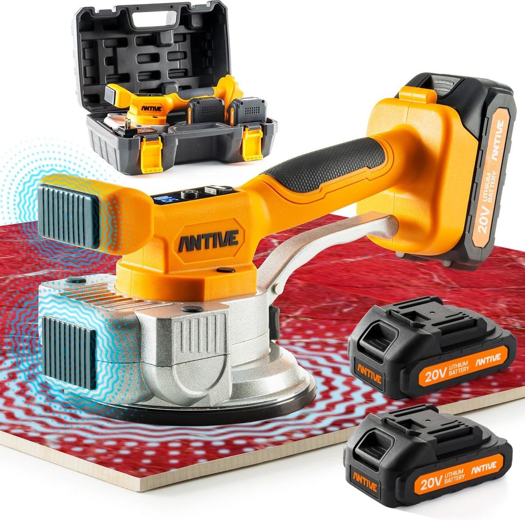 Tile Vibration Tool Kit with Dual 20V Batteries  Cordless Tile Vibration Machine for Precise Tile Leveling and Installation | Dual Battery (Orange)