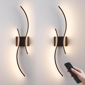 Battery Operated Wall Sconces Set of Two with Remote Control, Battery Wall Light, Stepless Colors 3000K-6000K & Dimming, Black Rechargeable Wall Sconces for Living Room, Hallway, Bedroom, 31.5 Inch