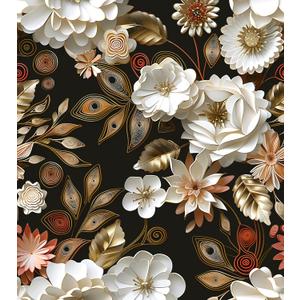 Vintage Wallpaper Peel and Stick Dark Floral Contact Paper 17.5in x 118in White Gold Flower Wallpaper Vinyl Waterproof Self Adhesive Boho Leaf Botanical Wall Paper for Bedroom Cabinet Table Decoration