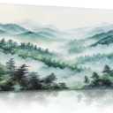 Large Canvas Wall Art Mountain Botanical Large Landscape White Foggy Forest Pine Trees Fog Canvas Paintings Wall Painting Rustic Home Decor Wall Decor for Living Room Office Ready to Hang 30x60inch