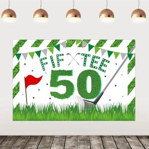 Golf 50th Birthday Party Decorations Men, 5 x 3 ft Fif Tee Golf Party Backdrop Banner Background Sports Themed Backdrop Men Women 50 Years Old Birthday Decor Outdoor Indoor