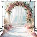 5X7FT Flowers Backdrops Pink Rose Flowers Background for Seaside Wedding Birthday Dessert Cake Table Decoration Vinyl