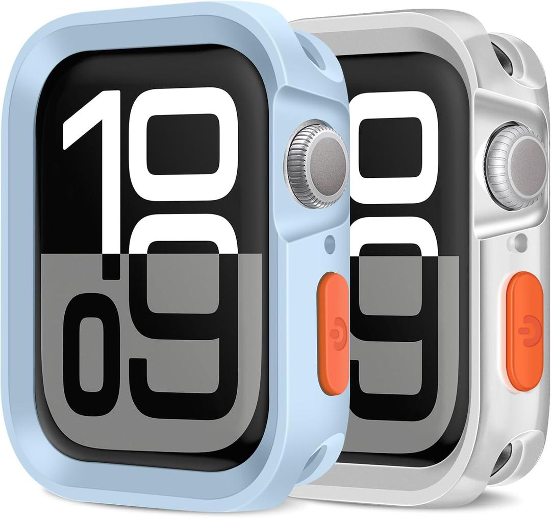 Amizee 2 Pack Rugged Case Compatible with Apple Watch Case Series 11/10 42mm, Soft TPU Shockproof Bumper Drop Proof Protective Cover for iWatch (Light Blue/Clear)