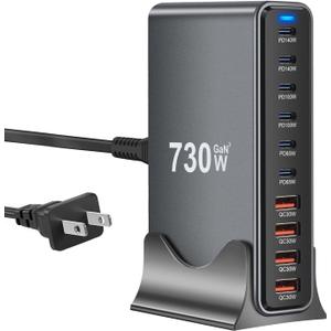 730W USB C Charger Block, 10 Port Fast USB Charging Station for Multi Devices, GaN Charging Block Double 140W/100W/65W PD PPS Port Laptop Charger Compatible with MacBook Pro/Air/iPhone 16/15/Samsung
