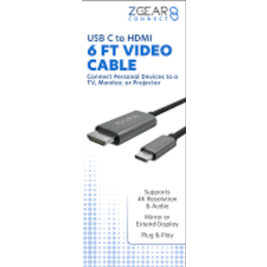 ZGEAR Connect. USB C to HDMI 6FT Video Cable