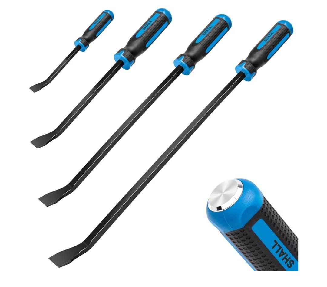 SHALL 3-Piece Pry Bar Set, 8", 12", 18" Heavy Duty Pry Bar with Thicker Strike Cap, Mechanic Hand Tools with Angled Tip for Prying and Moving Objects