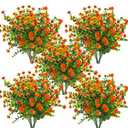 Grunyia 10 Bundles Artificial Fake Flowers, Faux Outdoor Plastic Plants UV Resistant Shrubs Outside Indoor Decorations (Orange-Eucalyptus)