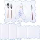 Cotton Linen Placemats and Napkins Set of 4 100% Pure Linen Scalloped Wavy Embroidery Placemats 13 x 19 Inch Cloth Napkins 20 x 20 Inch Layered Washable for Restaurant Kitchen Housewarming Gift