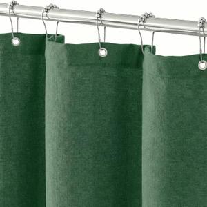 Boho Shower Curtains for Bathroom, Farmhouse Shower Curtain with Tassels, Green Shower Curtain Set, Faux Linen Fabric Shower Curtain with 12 Hooks, Hotel Quality, 72x72 Inches