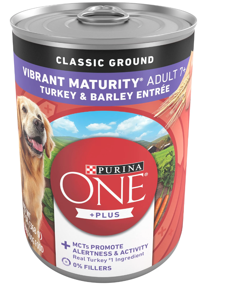 Purina ONE Plus Senior Wet Dog Food, Turkey & Barley, (12) 13 oz Cans 12-Pack, EXP APR2028
