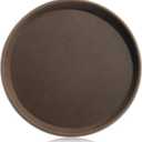 New Star Foodservice Non-Slip Tray, Plastic, Rubber Lined, Round (Brown, 11-Inch)