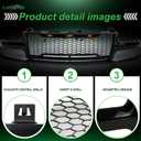 Front Grille Grill Compatible With 1999 2000 2001 2002 Chevy Silverado 1500 Glossy Black Mesh Grille w/LED Lamps Pickup Truck Insert Grills Front Hood Bumper