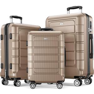 SHOWKOO Luggage Sets Expandable PC+ABS Durable Suitcase Double Wheels TSA Lock 3pcs, Champagne (20in24in28in)