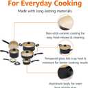 Amazon Basics 11-Piece Ceramic Non-Stick Pots and Pans Set, Dishwasher & Oven Safe, Easy Clean, Glass Lids, Black/Cream