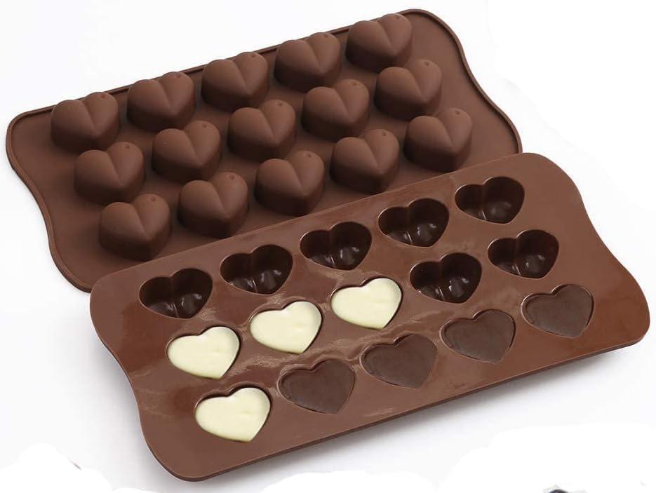 Heart Shaped Chocolate Silicone Mold 2PCS-15 Cavity Candy Jelly Silicone Molds for Valentine Anniversary Wedding Gift Wax Melts Mold Ice Cube Tray