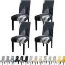 JQinHome Pattern Chair Covers for Dining Room Set of 4, High Stretch Removable Washable Parsons Chair Slipcover for Home Party Hotel Wedding Ceremony (Plume Black,4PCS)